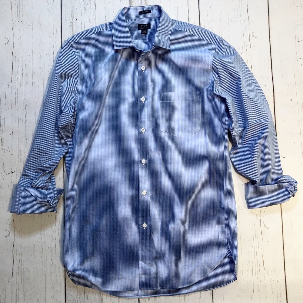 J. Crew Factory Thompson blue white square plaid long sleeve shirt medium